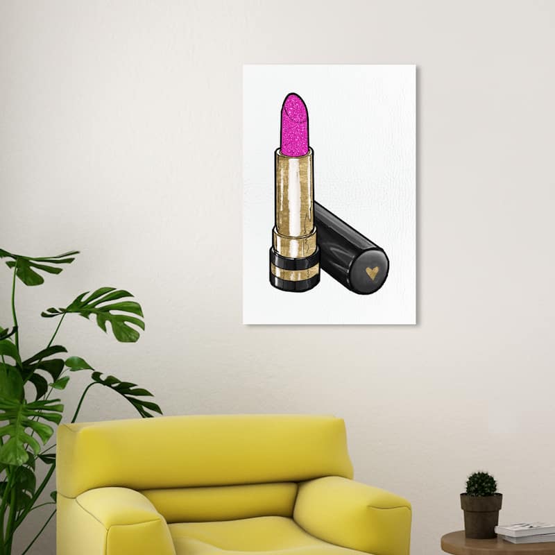 Wynwood Studio Canvas Fashion and Glam Very Pink Lipstick III Gold and Metallic Gold Glam Wall Art Canvas Print - 30 x 20