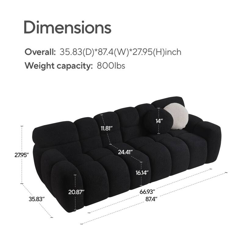 87.4" 3-Seater Boucle Sofa with Wood Frame