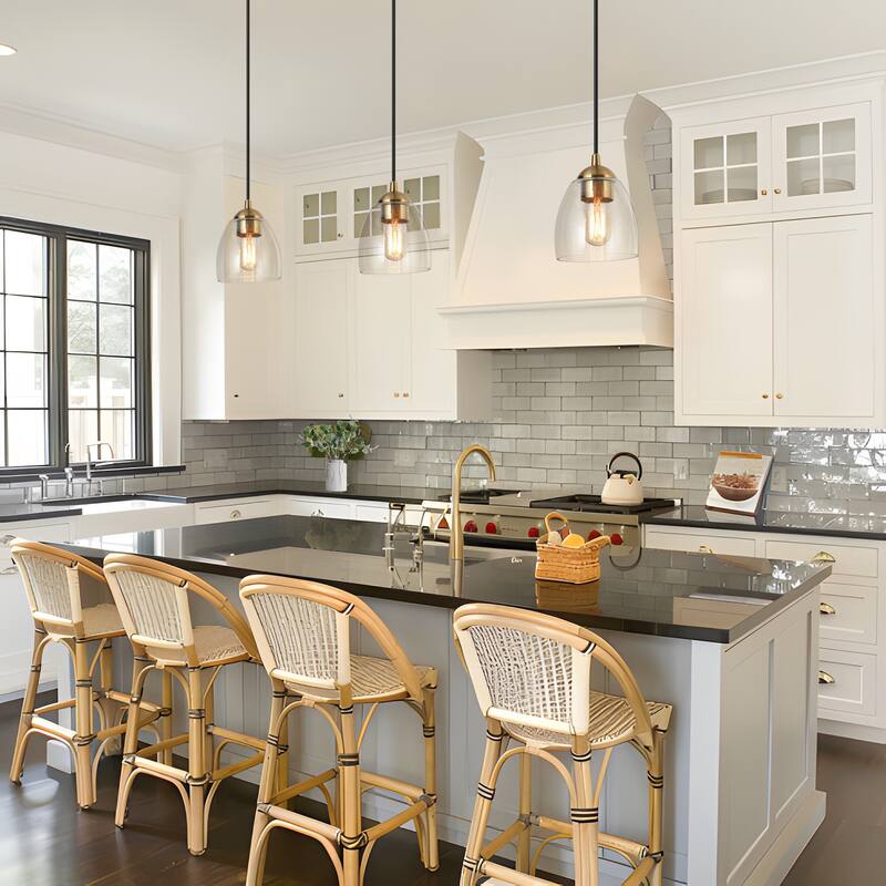 Modern Contemporary 1-Light Black Gold Glass Kitchen Island Lights for Dining Room - 5.5" D x 9" H