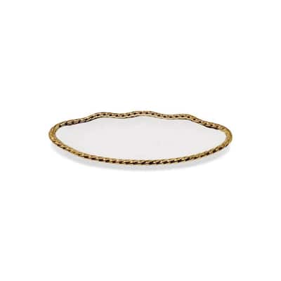 White Oval Bowl New Bone China With Gold Rope Scalloped Edge