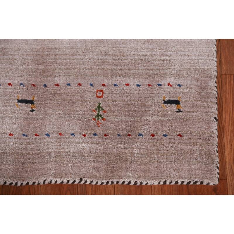 Hand Knotted Oriental 100% Wool Carpet Tribal Animal Pictorial Brown Gabbeh Area Rug - 4' 11'' X 2' 11''