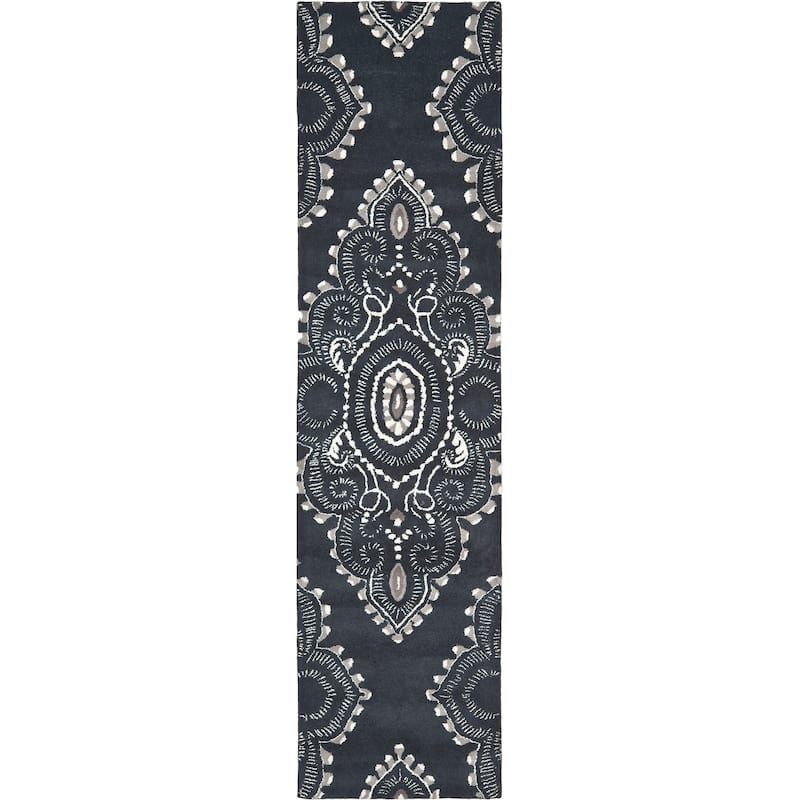SAFAVIEH Handmade Wyndham Geanina Modern Wool Rug - 2'3" x 11' Runner - Dark Grey/Ivory