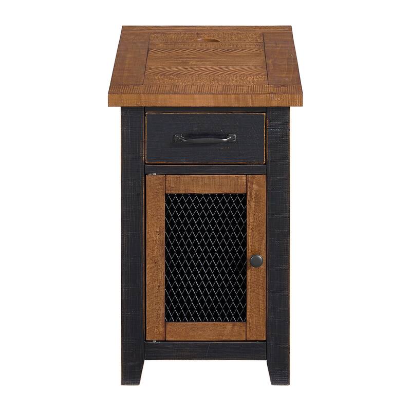 Rustic Solid Wood Chairside End Table with Hidden Charging Station