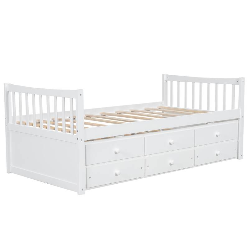 Daybed with Trundle and Drawers Twin Size Modern Wooden Sofa Bed Frame
