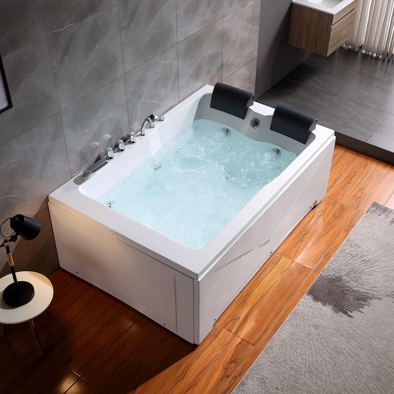Acrylic 71" X 47" Rectangle Alcove Whirlpool Bathtub - 16 Water Jets - Right Side Drain