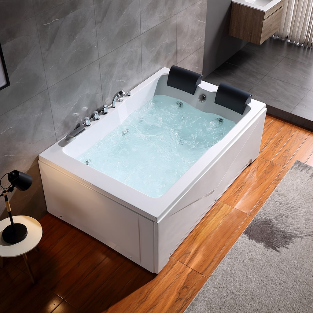 71 in. x 47 in. Alcove Whirlpool Bathtub Hydrotherapy Jetted SPA Bath in White