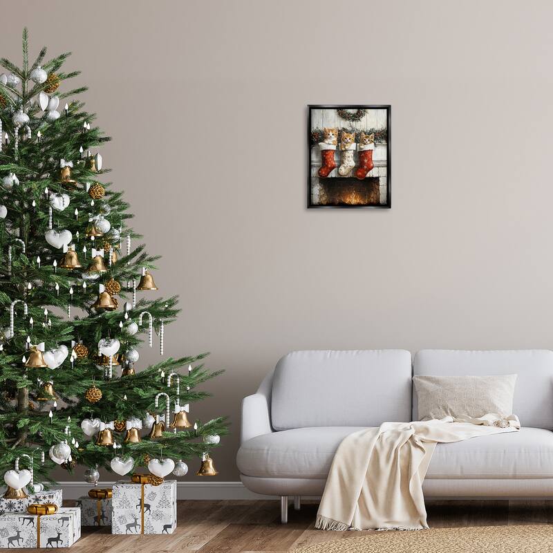 Stupell Christmas Kittens in Stockings Framed Floater Canvas Wall Art Design By Arlington Prints