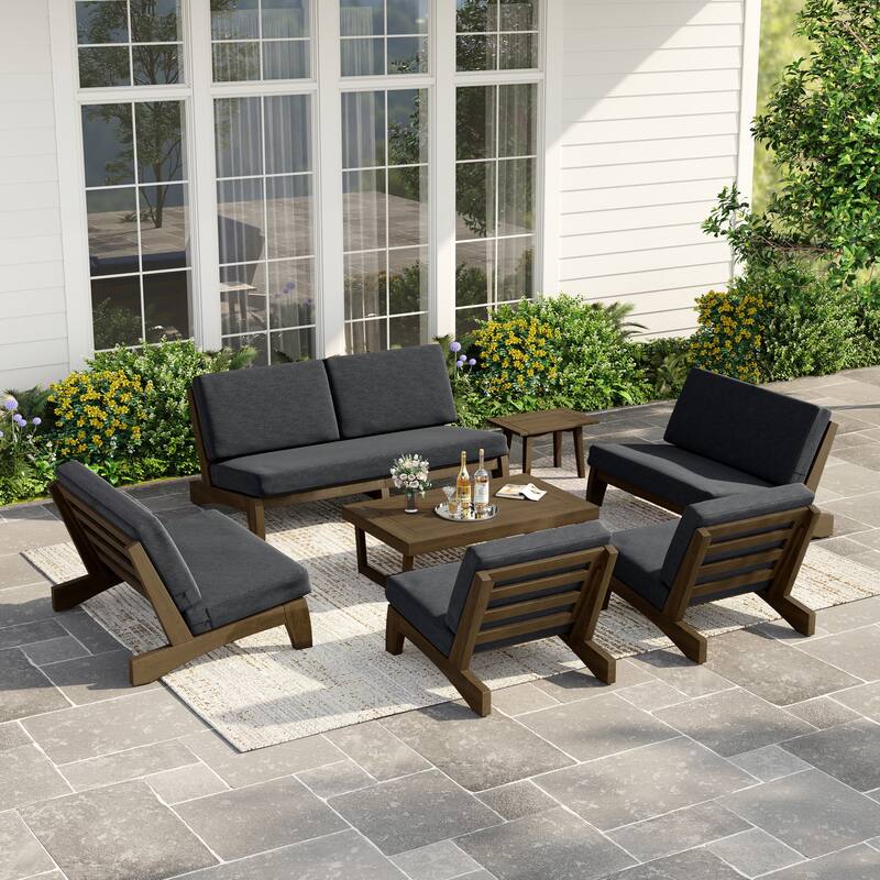 Casual Large Teak Outdoor Patio Conversation Set