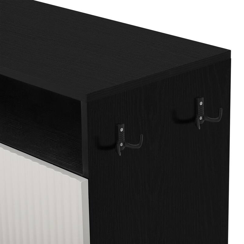 Living Room Cabinet with Shoe Bench, 2 Doors & 3-Tier Adjustable Shelves