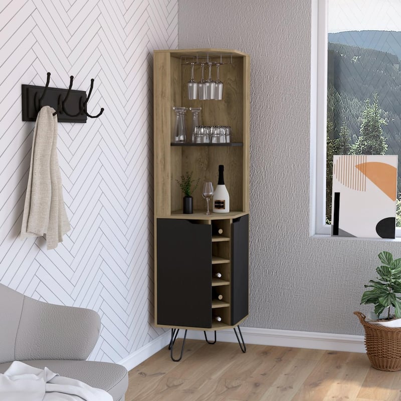 Audra Corner Wine Rack, Two Shelves, Four Shelves With Door - Laminate - Beige