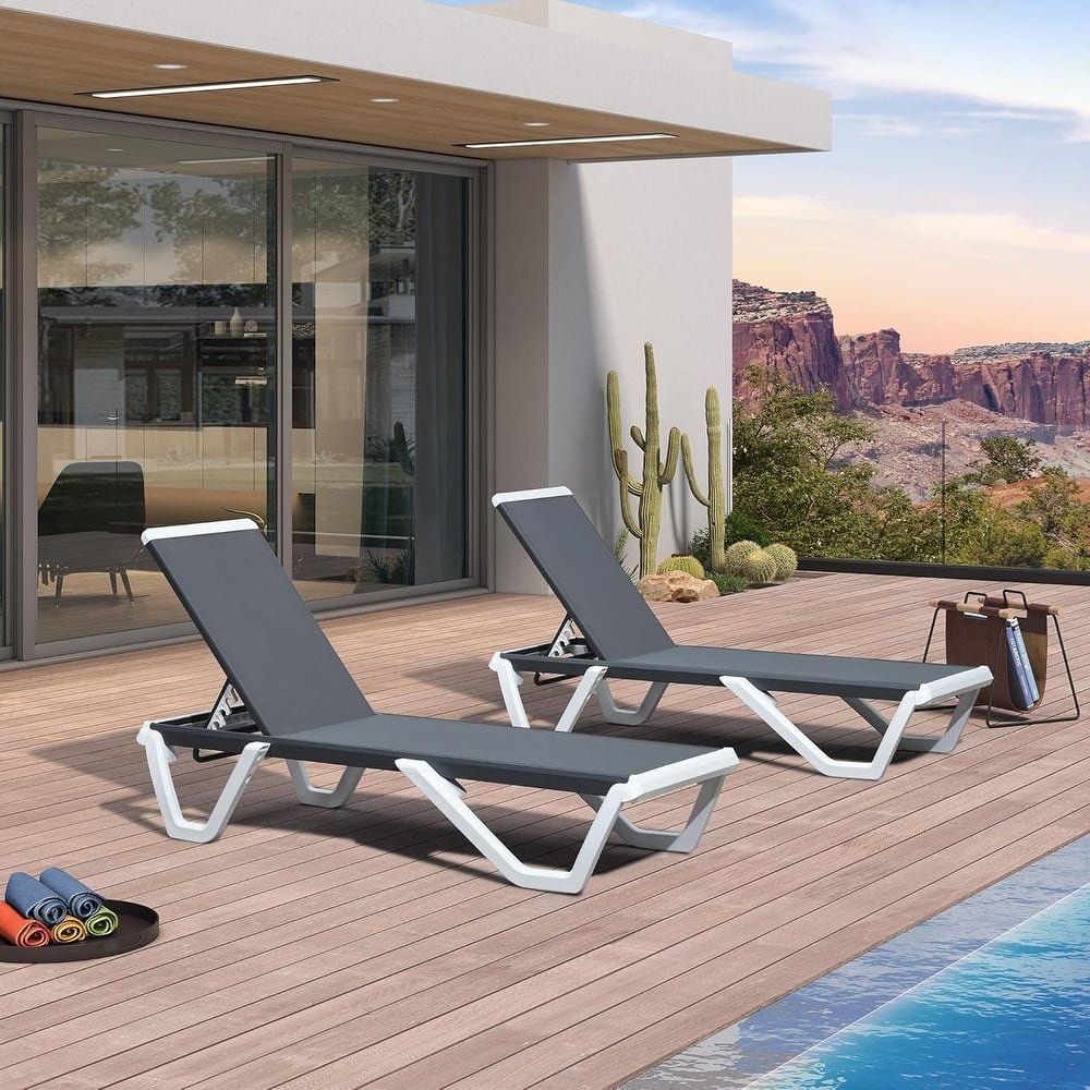 PURPLE LEAF 2-Pack Outdoor Chaise Lounge Set - Plastic & Aluminum Frame, Stackable, for Poolside Sunbathing, Beach, Yard