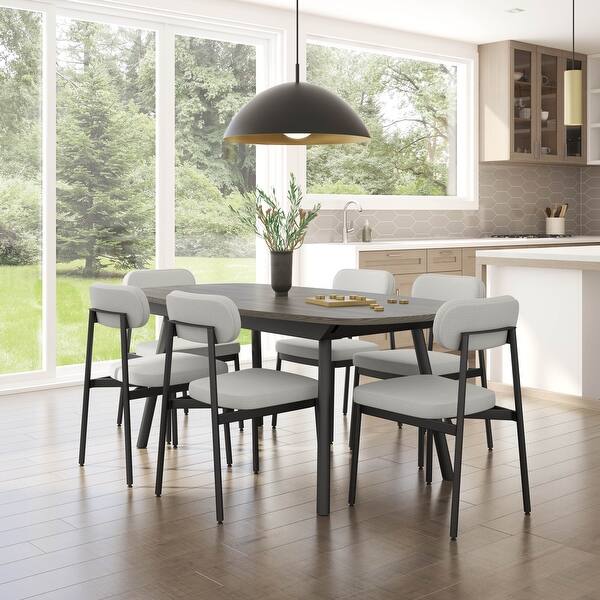 slide 1 of 17, Amisco Gibson Table and Orly Chairs 7-Pieces Dining Set Grey Beige Polyester / Grey Wood / Black Metal