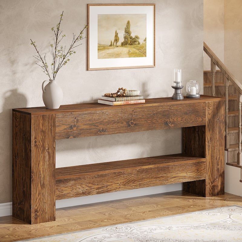 2-tier Farmhouse Solid Wood Console Sofa Table for Entryway Living Room