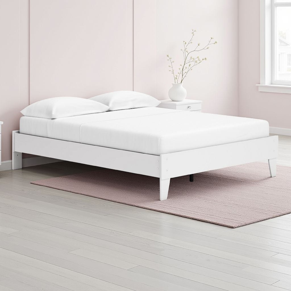 Alli Queen Size Platform Bed, Modern Matte White Wood, Low Profile