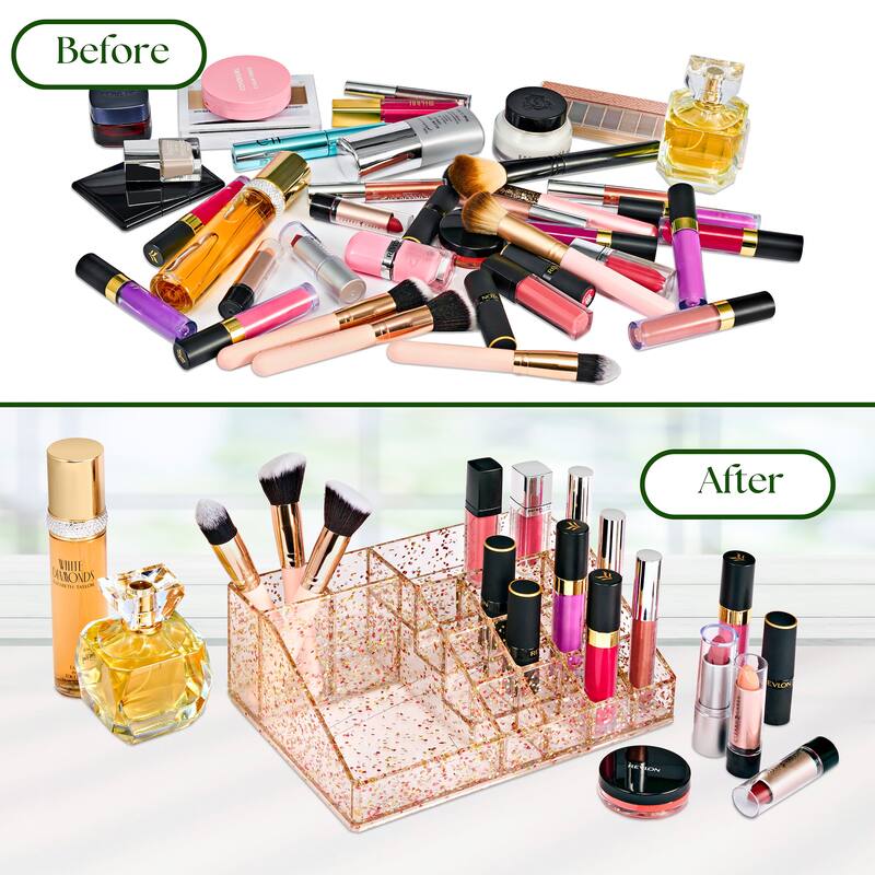 Sorbus 16 Slot Glitter Acrylic Makeup Organizer for Vanity and Bathroom - 8.75" L x 6" W x 3" H