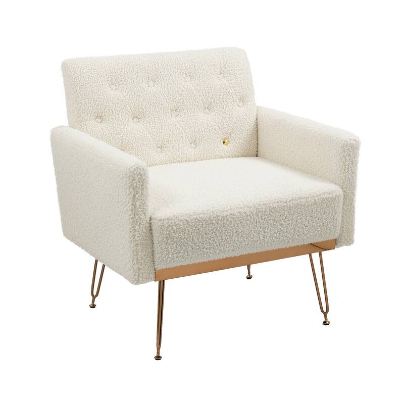 Velvet Upholstered Armchair Single Sofa Modern Tufted Reading Chairs Gold Metal Leg Wingback Chairs for Living Room Bedroom