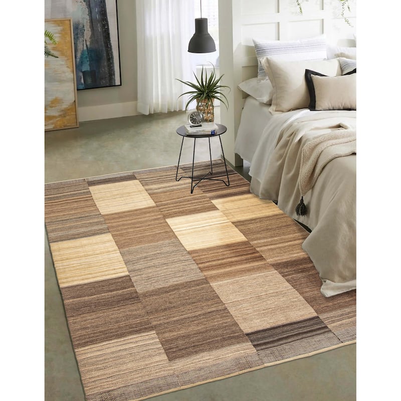 ECARPETGALLERY Flat-Weave Boho Brown Wool Kilim - 6'11 x 9'1
