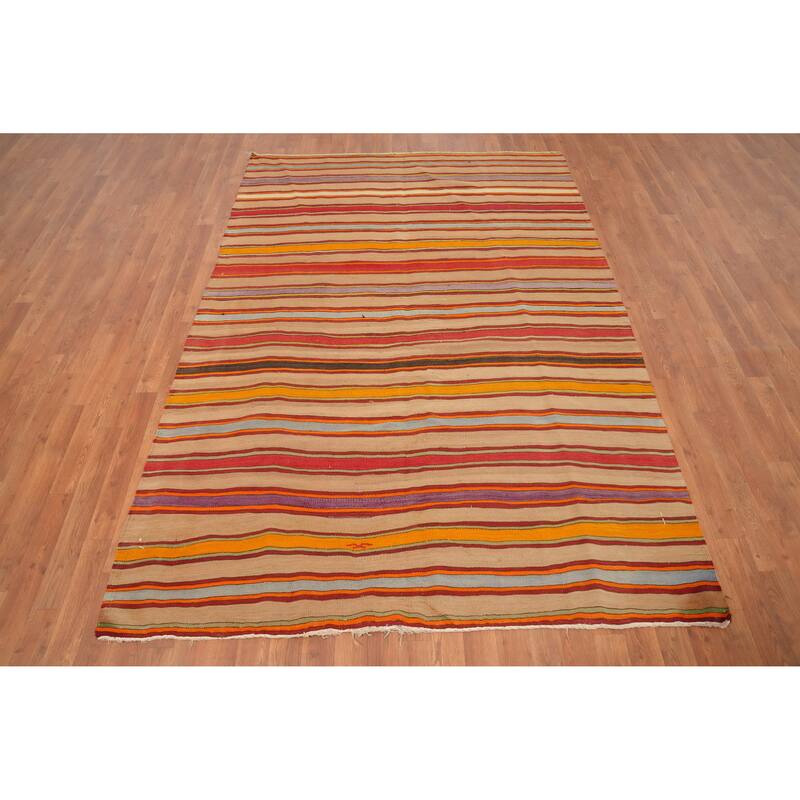 Hand Woven Oriental 100% Wool Carpet Southwestern Geometric Multi-Colored Kilim Area Rug - 7' 11'' X 5' 6''
