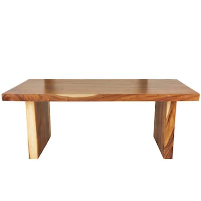 Wood Minimalistic Dining Table with Natural Wood Grain and Block Style Base - Brown - Roche River Decor - 42"W x 79"L x 30"H
