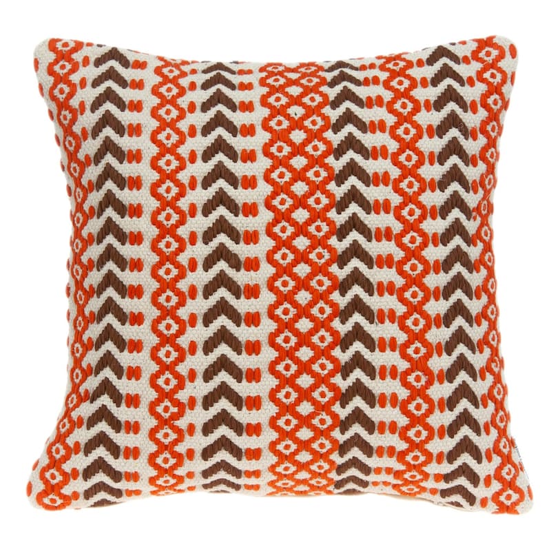 HomeRoots 20" Beige and Orange Striped Cotton Blend Throw Pillow