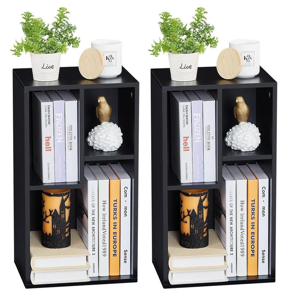 VECELO Bookcase Set of 2 Three Open Cube Wooden Bookcase Modern Irregular Shape Small Bookshelf Multi-Purpose Storage Bookshelf