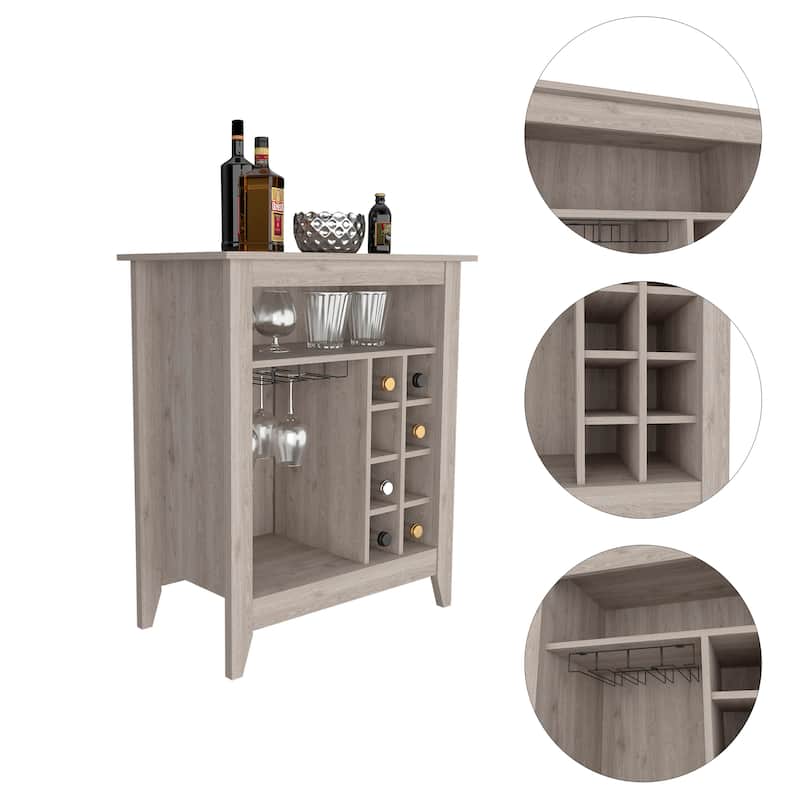 Essential Bar Cabinet, One Open Shelf, Six Built-in Wine Rack, One Drawer -Black