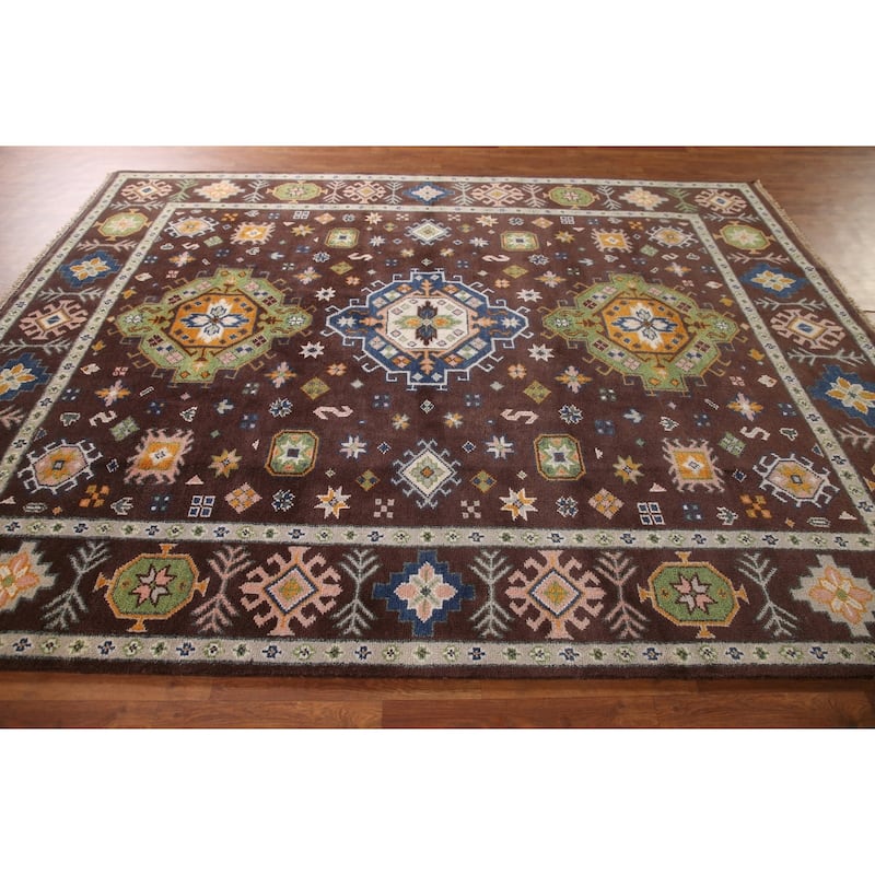 Geometric Kazak Oriental Area Rug Handmade Wool Carpet - 8'0" x 9'11"