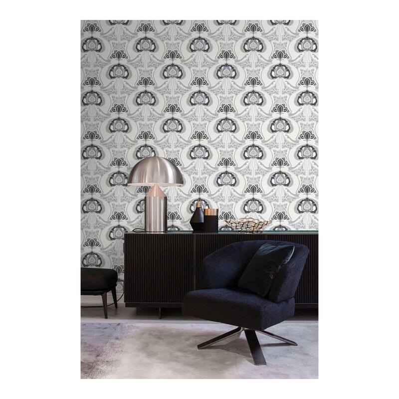 ESTA Home Joaquin Black Art Nouveau Floral Wallpaper - 20.9 x 396 x 0.025