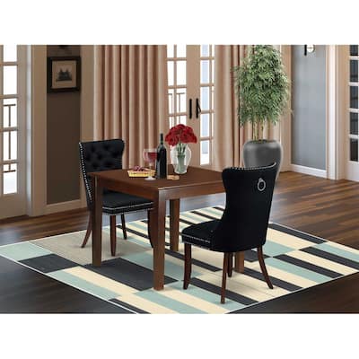 HomeStock 3-Pc Mahogany Finish Square Solid Wood Top Dining Table Set