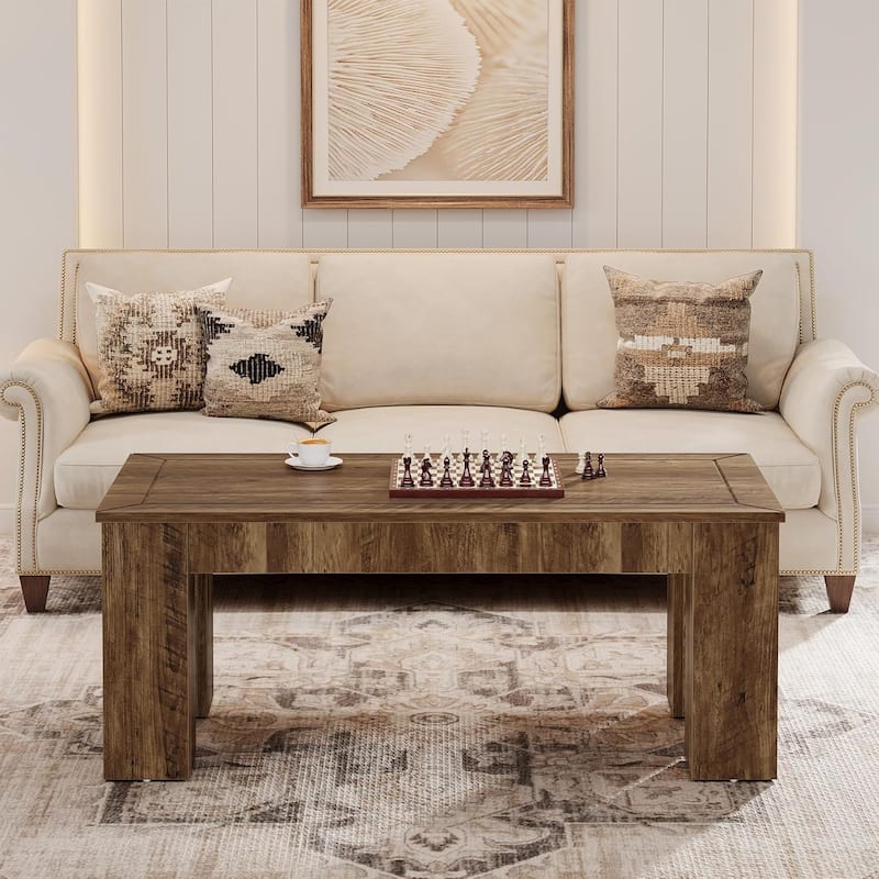 47-Inch Rectangle Engineered Wood Coffee Table with Sturdy Legs, Farmhouse Center Cocktail Table for Living Room