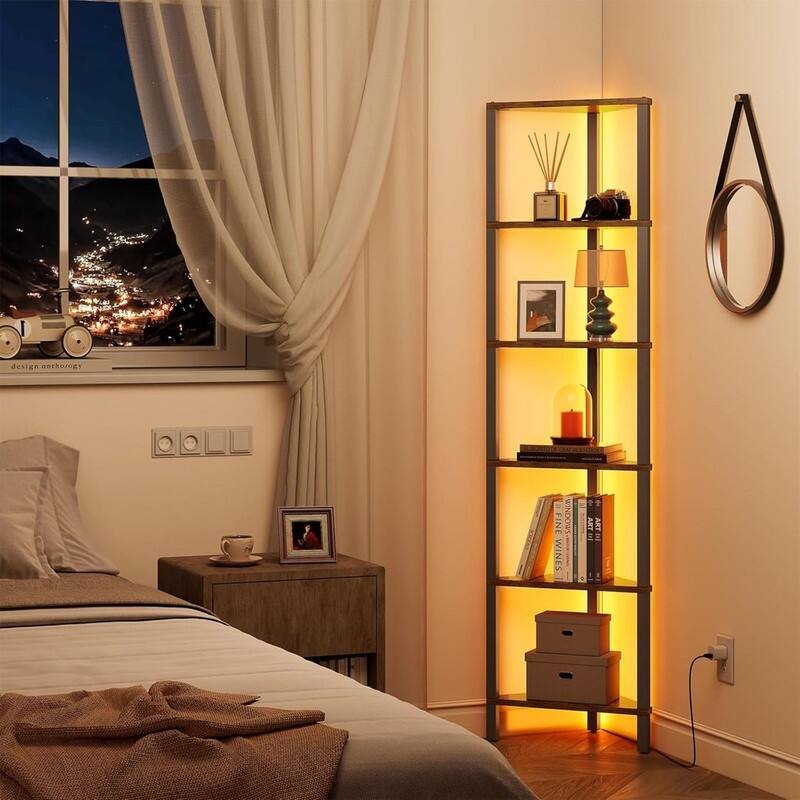 6-Tier Corner Bookshelf with LED Light
