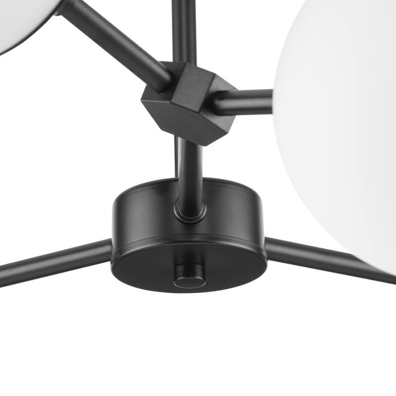 Haas Collection Six-Light Matte Black Mid-Century Modern Chandelier - 33.5 in x 33.5 in x 12.5 in