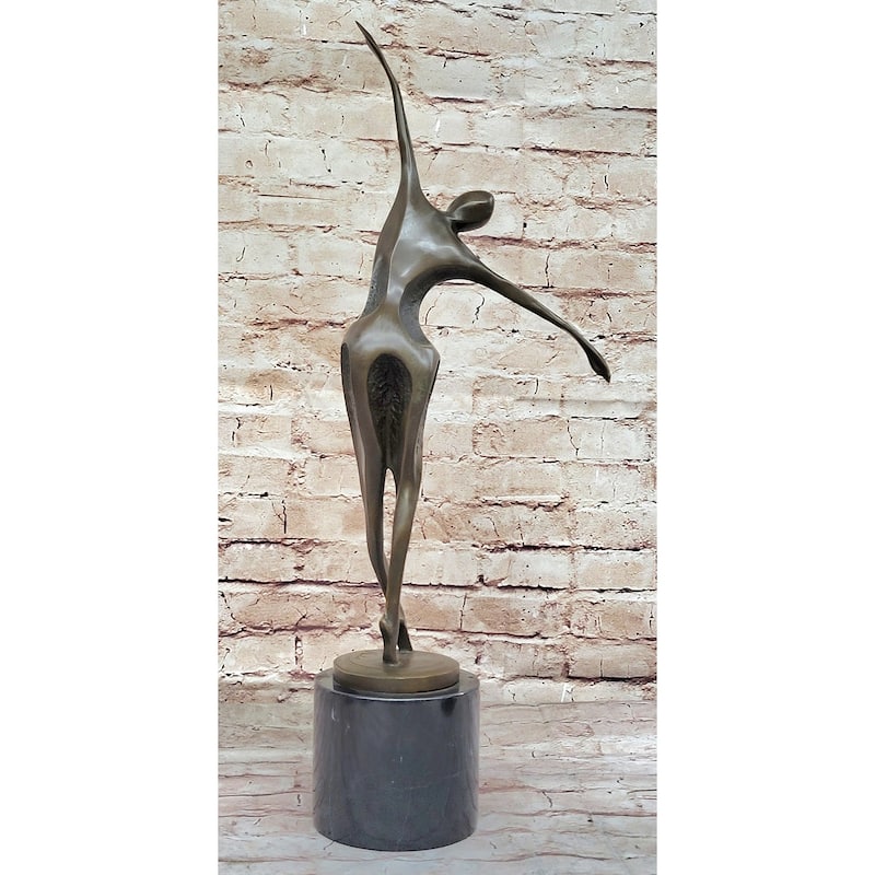 Midcentury Modern Abstract Art Human Dancer Figure Bronze Sculpture On Marble Base