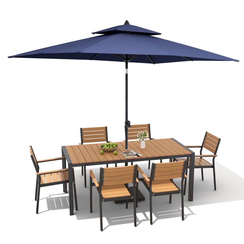 9/11-Piece Patio Dining Set Aluminum Dining Table and Chairs w/10 ft Market Umbrella and Base with Wheels