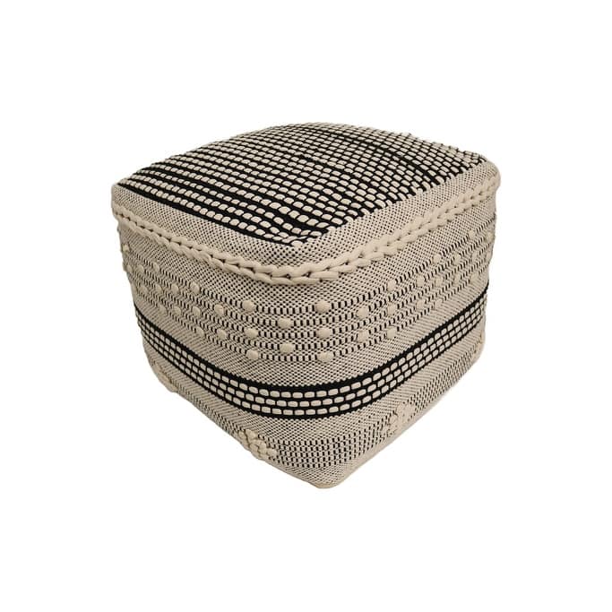 Home&Manor Lucca Cotton Cube Pouf