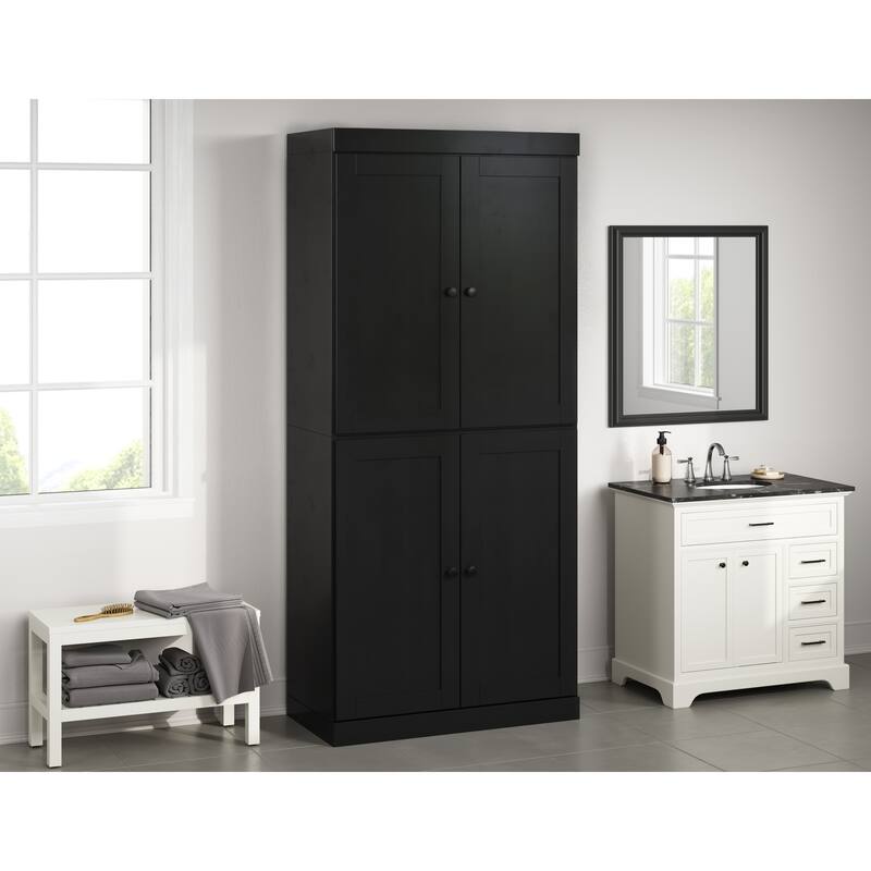 Palace Imports 100% Solid Wood 32" Bathroom Storage Cabinet with Shaker Doors and Adjustable Shelves - Black