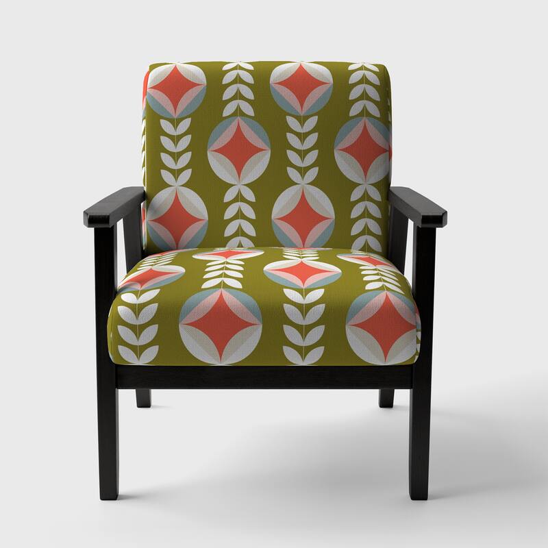 Designart "Retro Botanical Pattern I" Upholstered Mid-Century Accent Chair - Arm Chair
