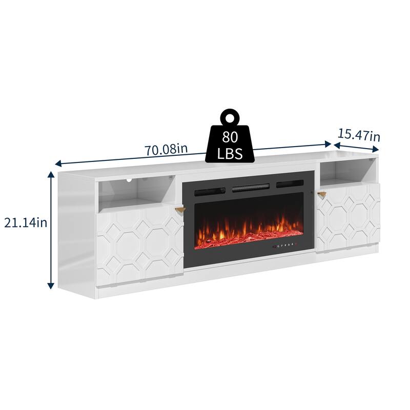 Clihome 36'' Electric Fireplace High Gloss 70'' TV Stand