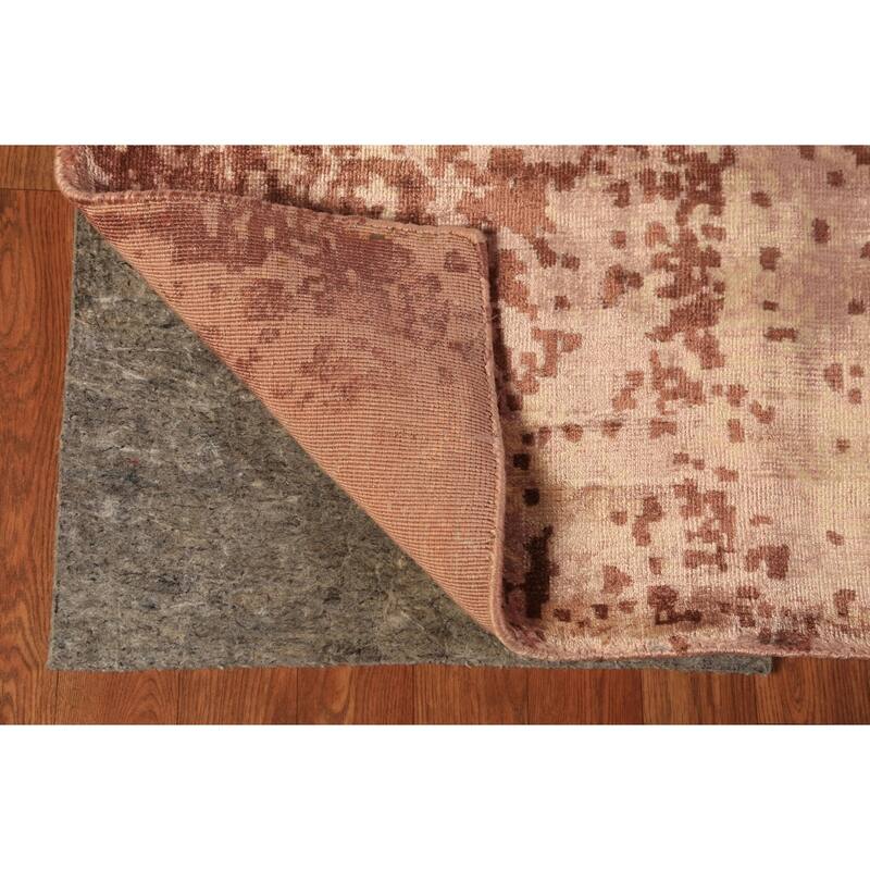 Contemporary Abstract Indian Area Rug Handmade Brown Wool Carpet - 6'8"x 9'10"