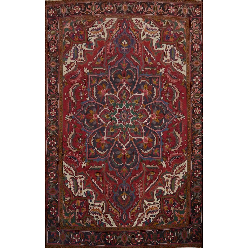 Hand Knotted Oriental 100% Wool Carpet Traditional Floral Red Heriz Area Rug - 12' 10'' X 9' 6''