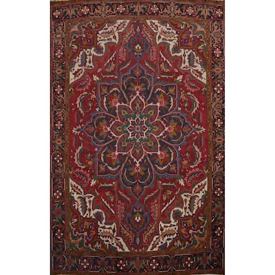 Hand Knotted Oriental 100% Wool Carpet Traditional Floral Red Heriz Area Rug - 12' 10'' X 9' 6''