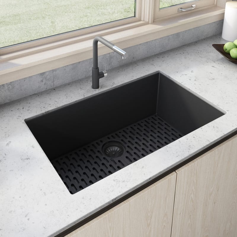 Ruvati 27 x 18 inch Granite Composite Undermount Single Bowl Kitchen Sink - Midnight Black - 27 x 18 - 27 x 18