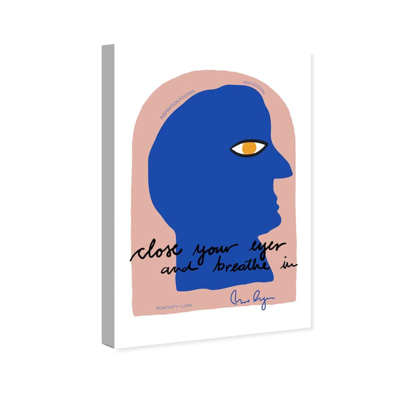 Wynwood Studio Canvas Typography and Quotes Breathe in Eyes Closed Blue and Pink Modern & Contemporary Wall Art Canvas Print
