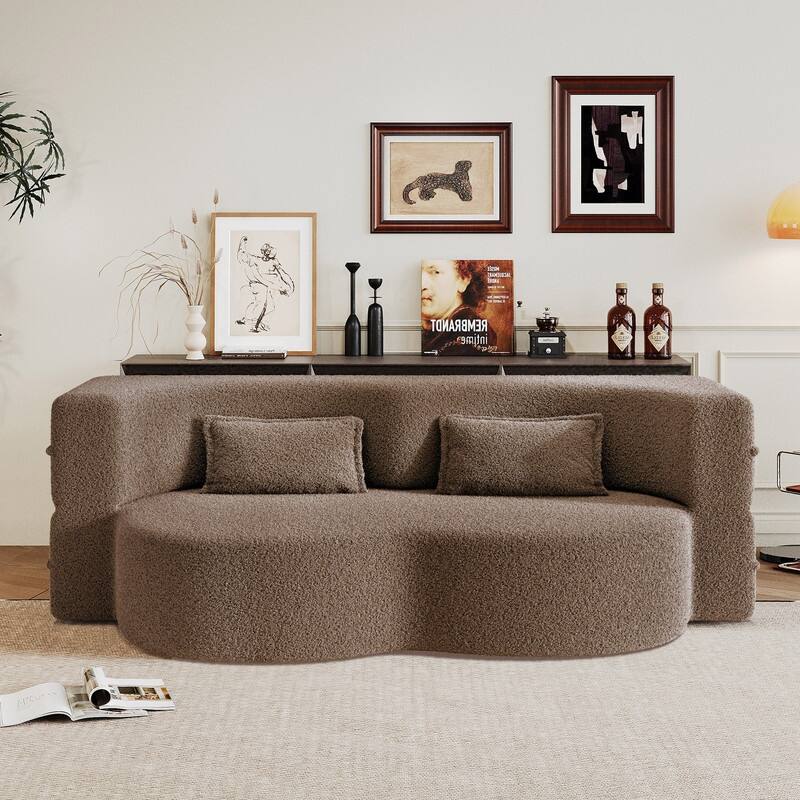 Modern 78.7" Floor Sofa With 2 Pillows For Small Pace Living Room, Convertible Sleeper Sofa Bed
