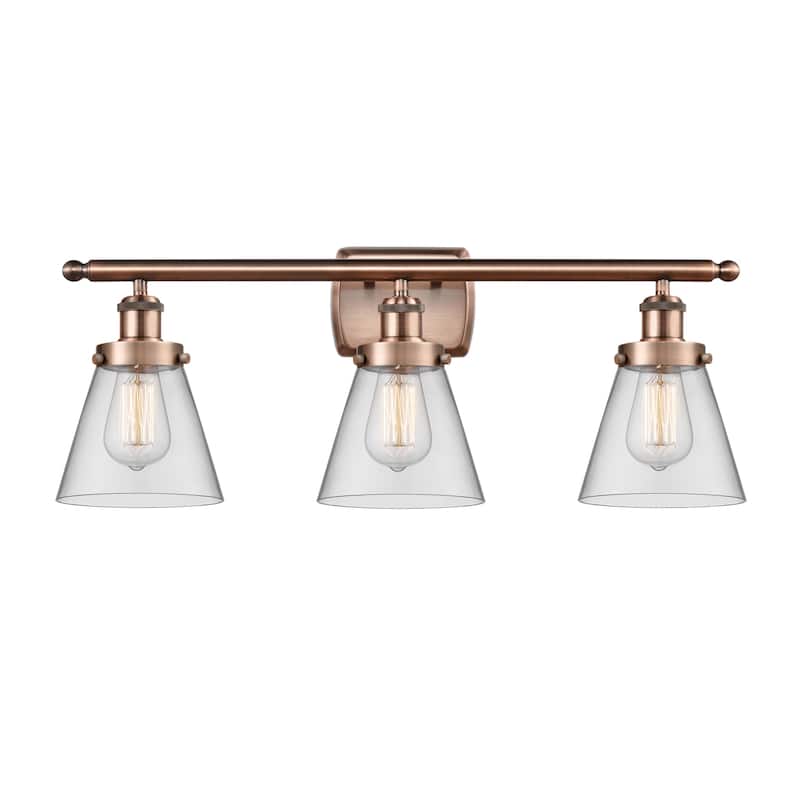 Innovations Lighting 916-3W-11-26 Cone Vanity Cone 3 Light 26" Wide - Antique Copper / Clear