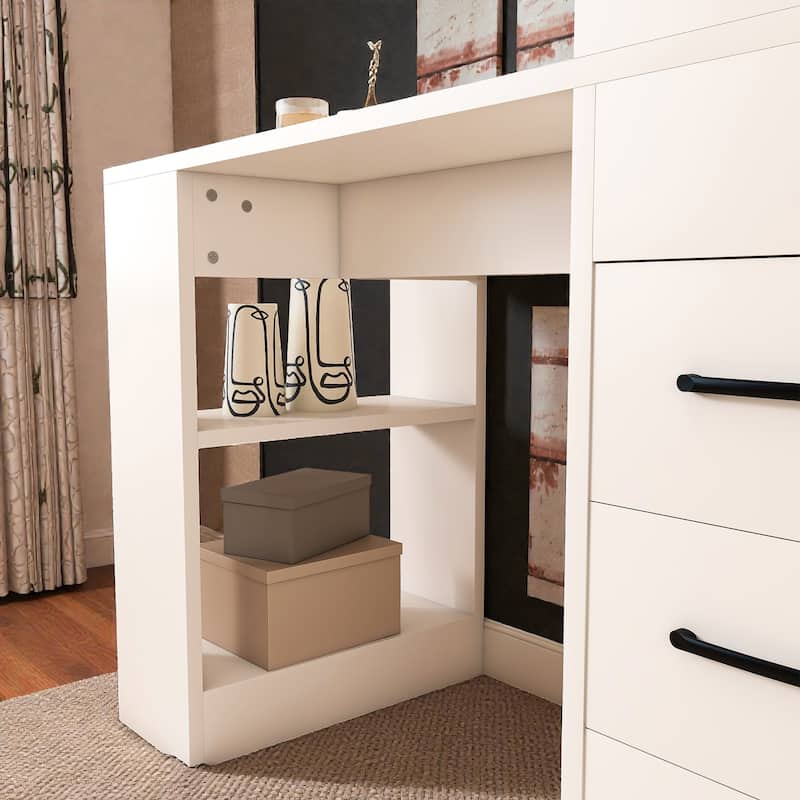 Computer Desk with Charging Station and Drawers, Office Desk with 4 Tier Storage Shelves for Home Office Study