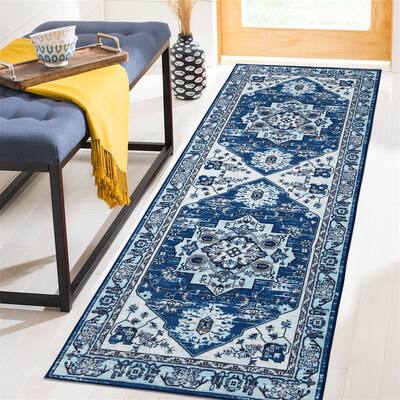GlowSol Oriental Floral Area Rug Persian Vintage Carpet Washable Foldable Rug for Bedroom Kitchen Home Office