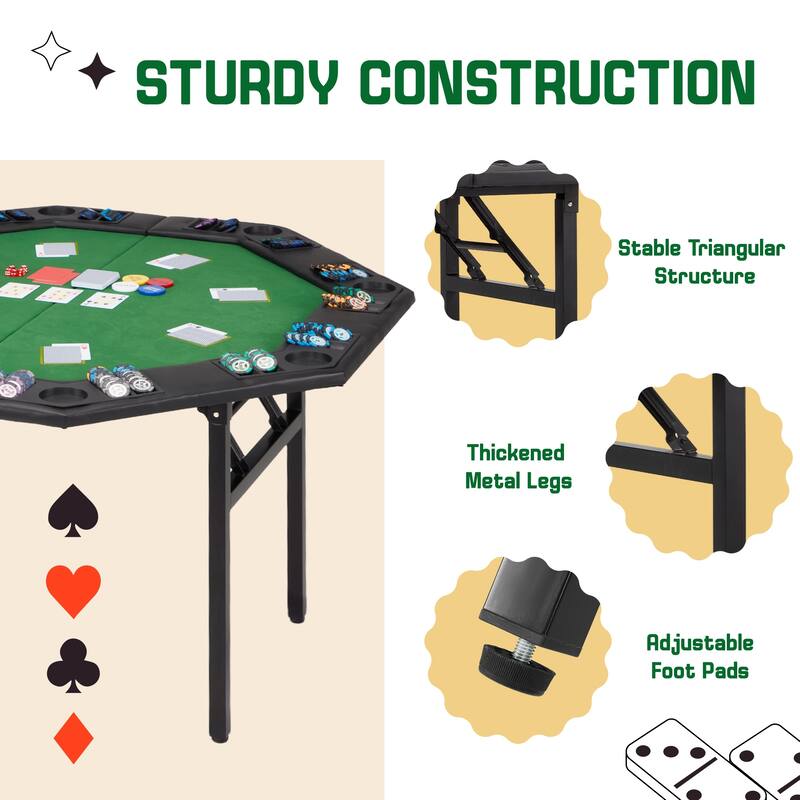 AVAWING 8 Players Foldable Poker Table Octagon Game Table