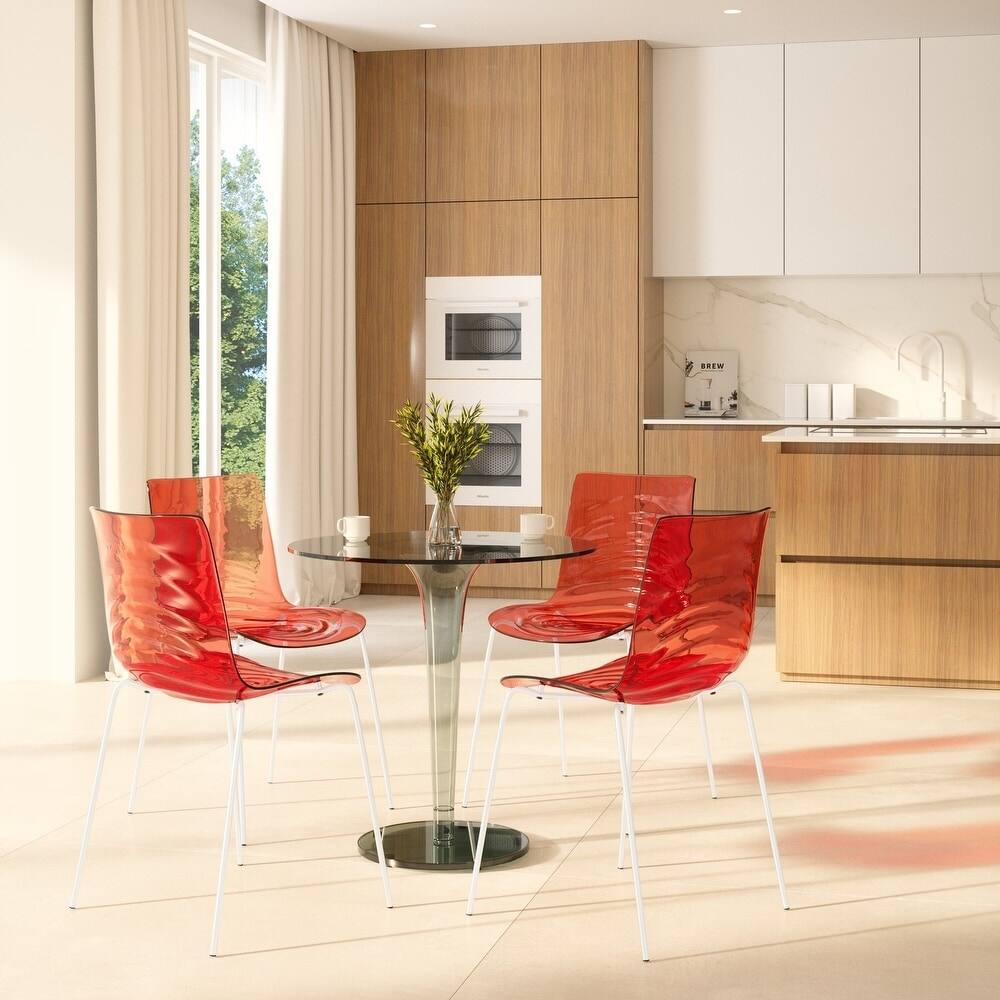 Astor Modern Ergonomic Dinning Chair Ripple Design in White Base Seat Set of 4