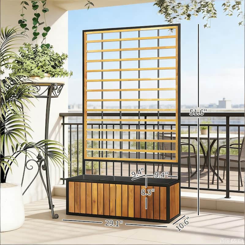 Outdoor Wood Planter Box Planter Pot with Trellis and Drainage Design